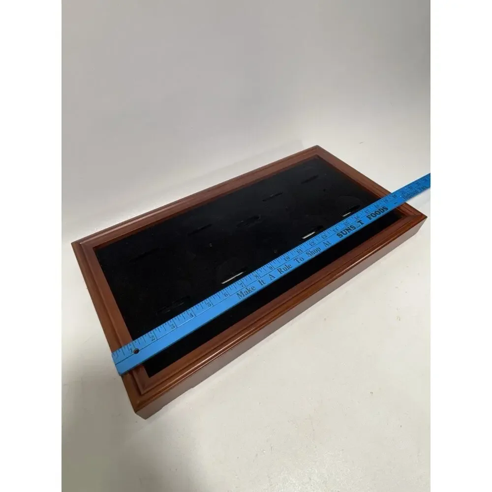 10 Belt Buckle Display Case Wall Mount Cherry Finish Black Velvet Shadow Box
